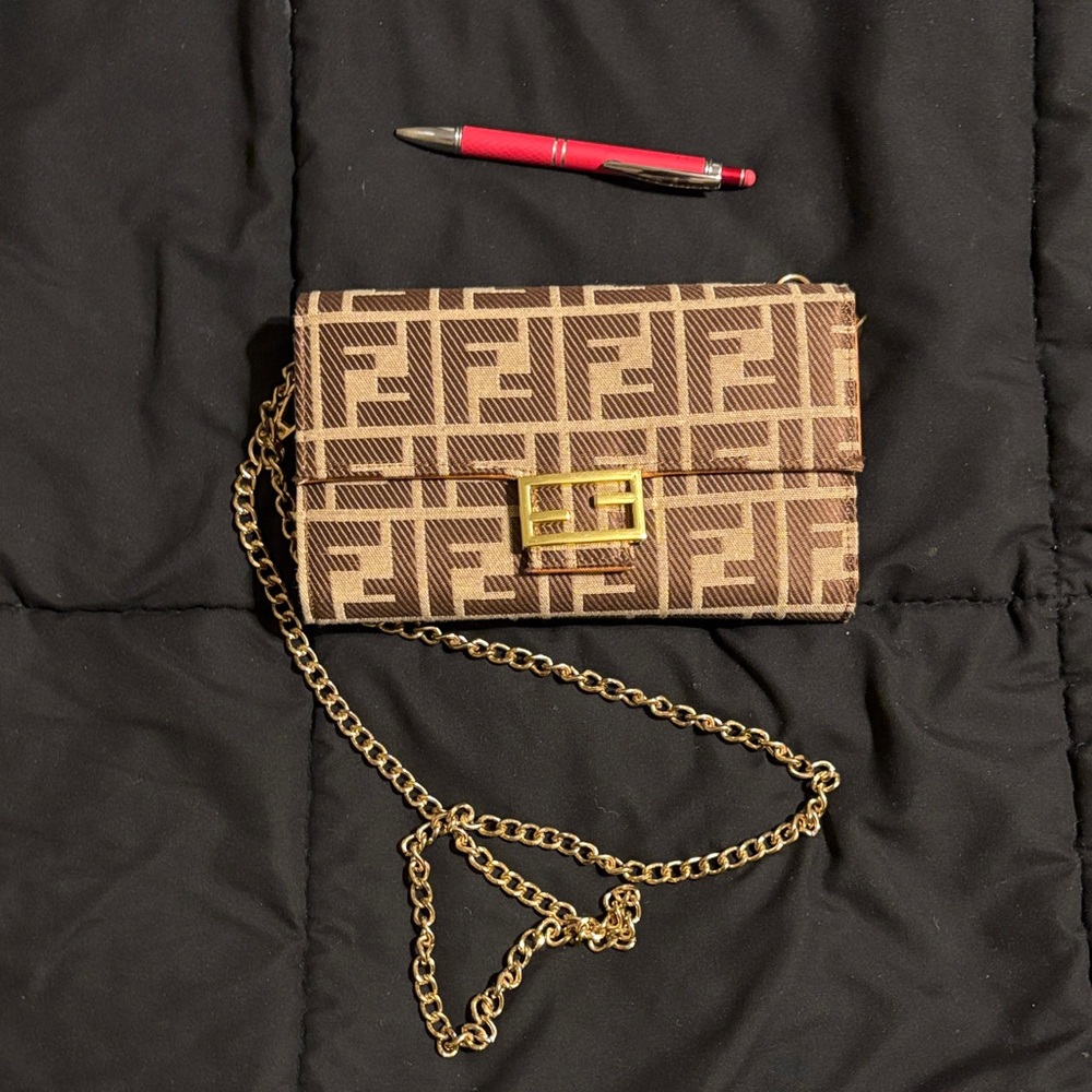 Fashion Tan and Gold Monogram Clutch